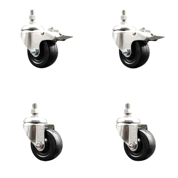 Service Caster 3 Inch 316SS Soft Rubber Swivel 1/2 Inch Threaded Stem Caster Lock Brake SCC, 2PK SCC-SS316TSTTL20S314-SRS-121315-2-S2 - main
